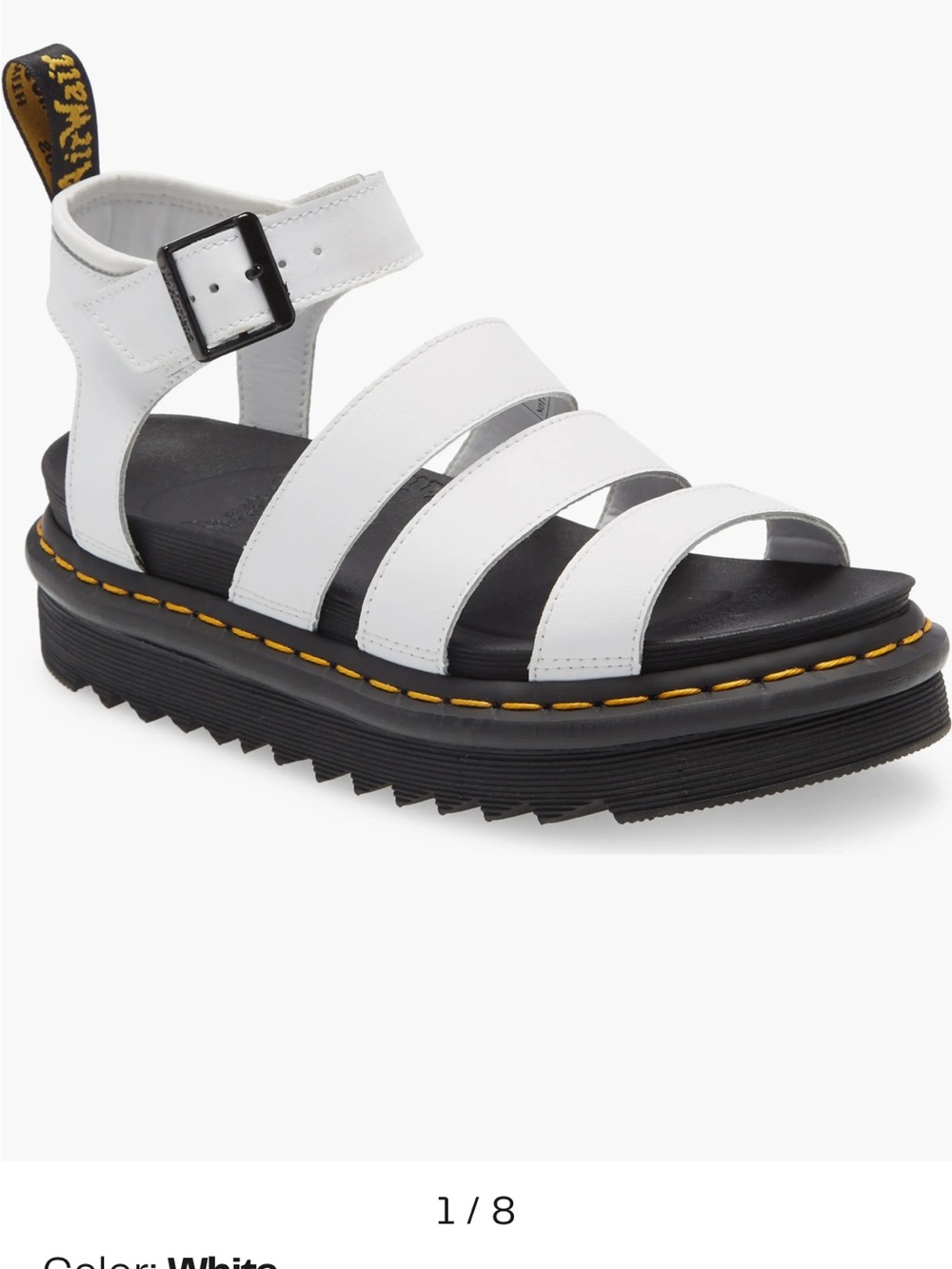 Dr. Martens White Strappy Platform Sandal with Black Sole US 7 EU38